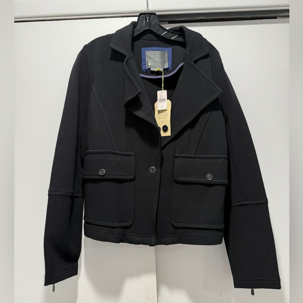 ANTHROPOLOGIE *NEW NEVER WORN* Black Sylvia Surin Ponte Knit Moto Blazer Jacket